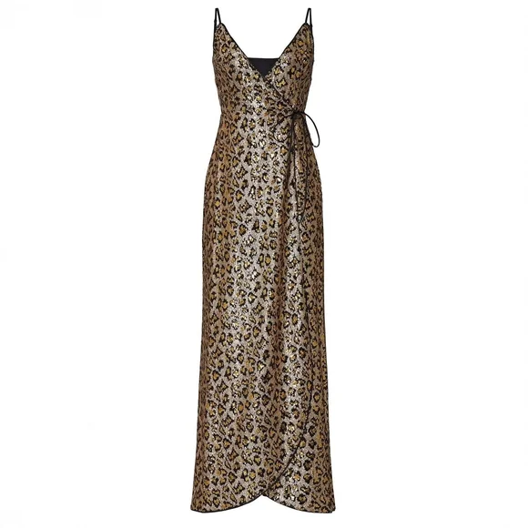 Aidan AIDAN MATTOX Leopard Sequin Wrap Dress Gown $285 - Size 4 / S
